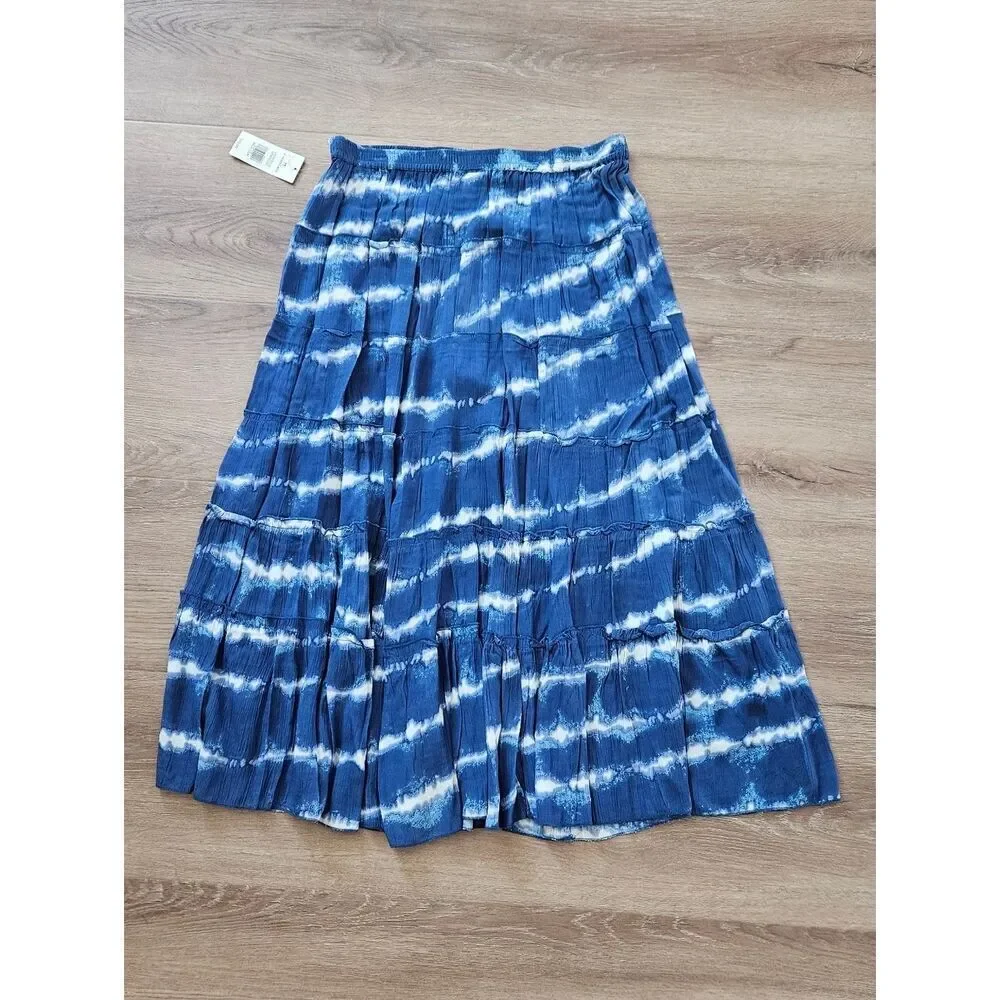 Kim Rogers Blue Tie-dye Tiered Maxi Skirt Size M